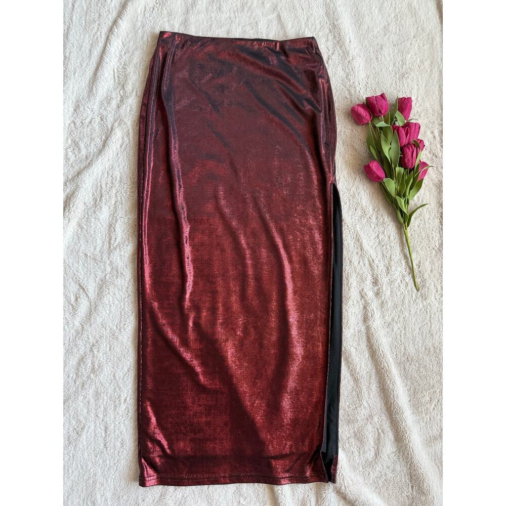Cupshe Red Metallic Long Skirt with Slit Size Medium